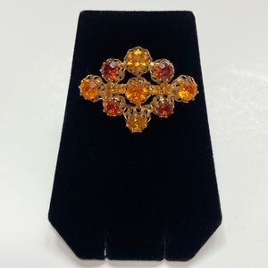 Vintage Austria Crystal Topaz Brown Prong Set Signed Brooch Pin